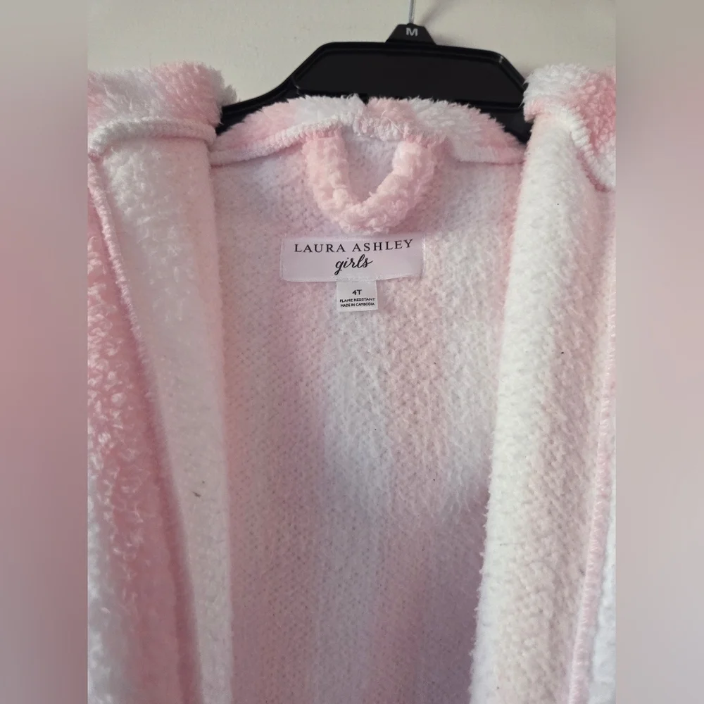 Laura Ashley Girls Pink and White Striped Bunny Robe Size 4t